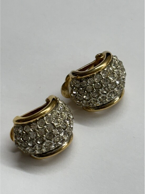 Swarovski Jewelry - Vintage Swan Swarovski Gold Tone Pave Crystal Rhinestone Clip Earrings